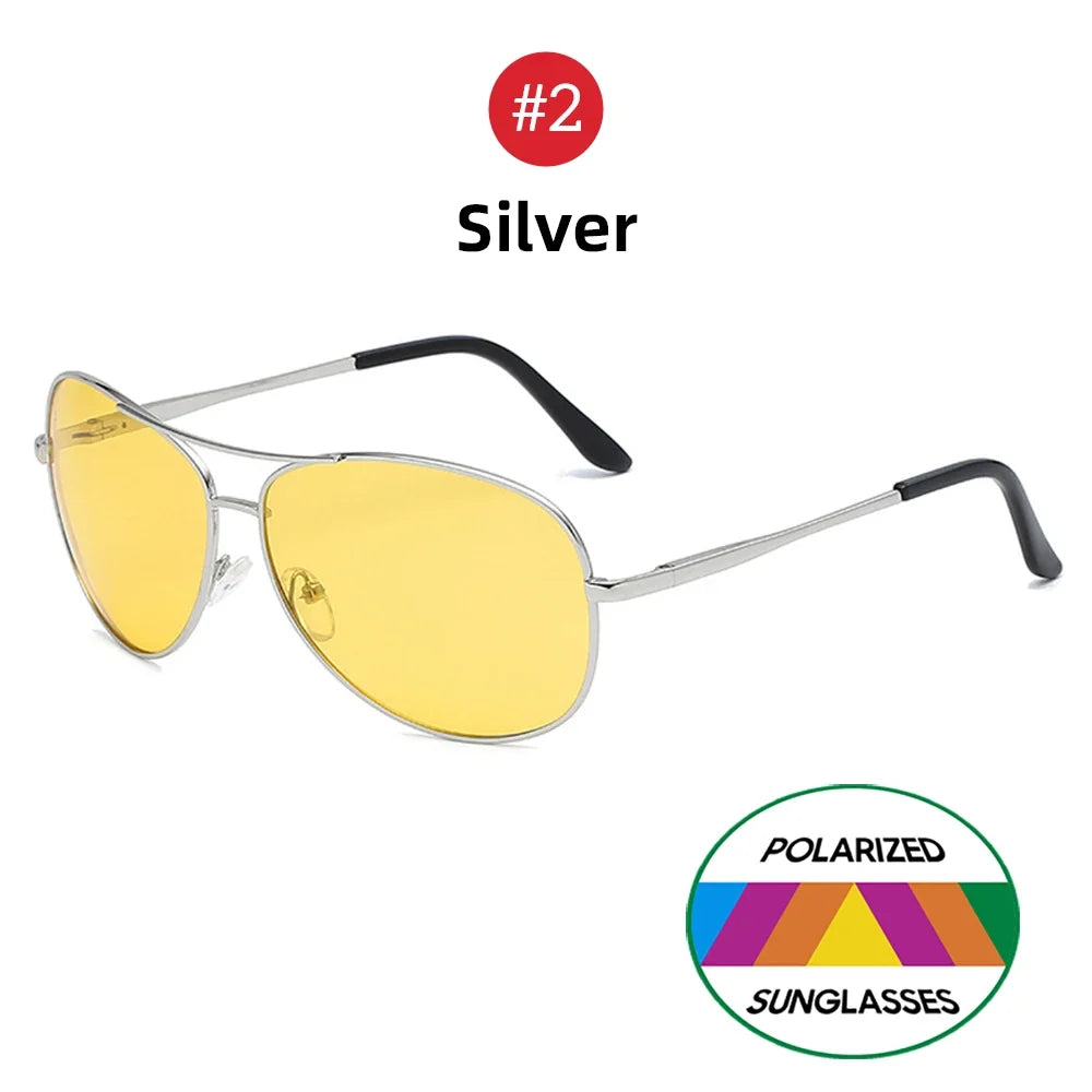 VIVIBEE Pilot Night Vision Glasses for Driving Nocturna Yellow Polarized UV400 Lens Aviation Goggles Men Nightvision Sunglasses