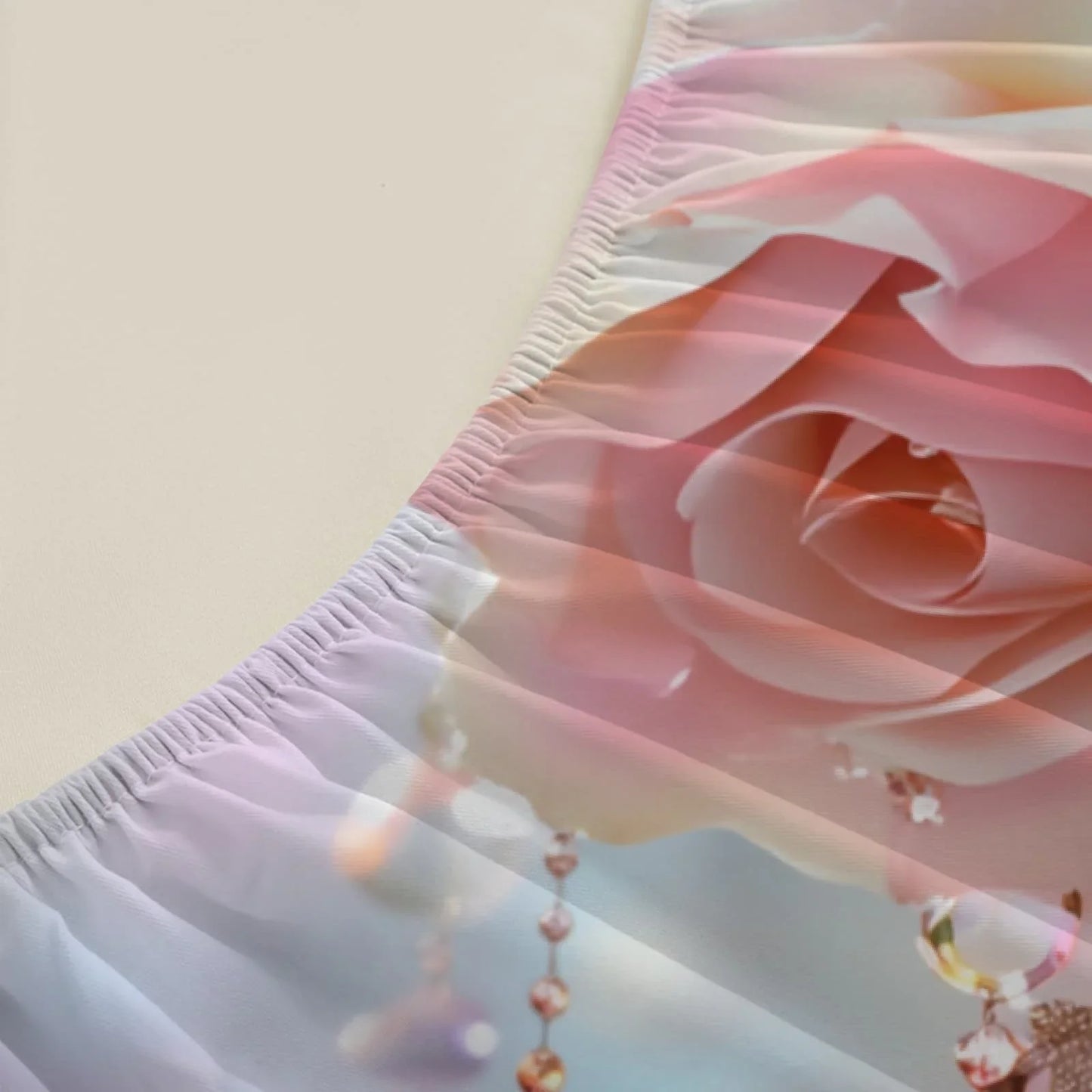 1pc 3D Pink Roses with Crystal Bead Print Fitted Sheet Deep Pocket