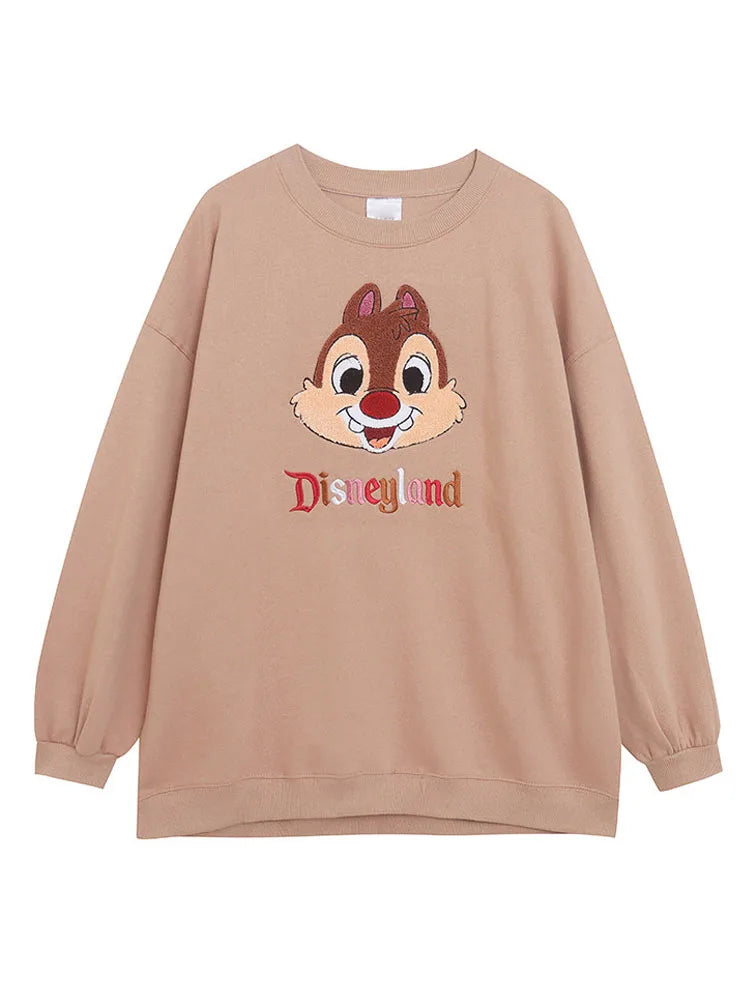 Disney World Disneyland Embroidery Sweatshirt Women Casual Fleece Jumper Mickey Daisy Duck Cartoon Loose Pullover Top O Neck