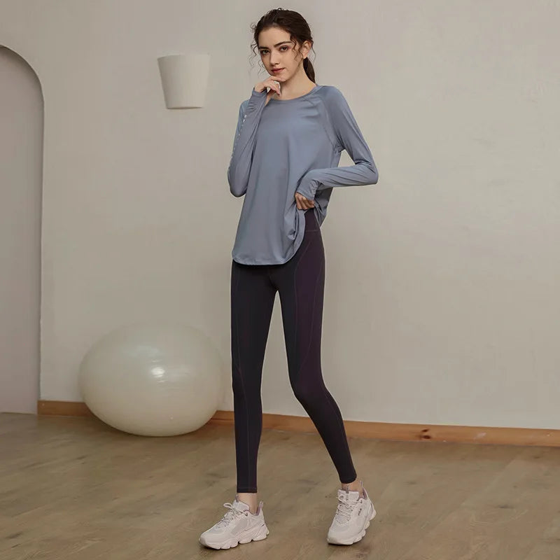 Blusa de manga larga para yoga, ropa de gimnasio para hacer ejercicio