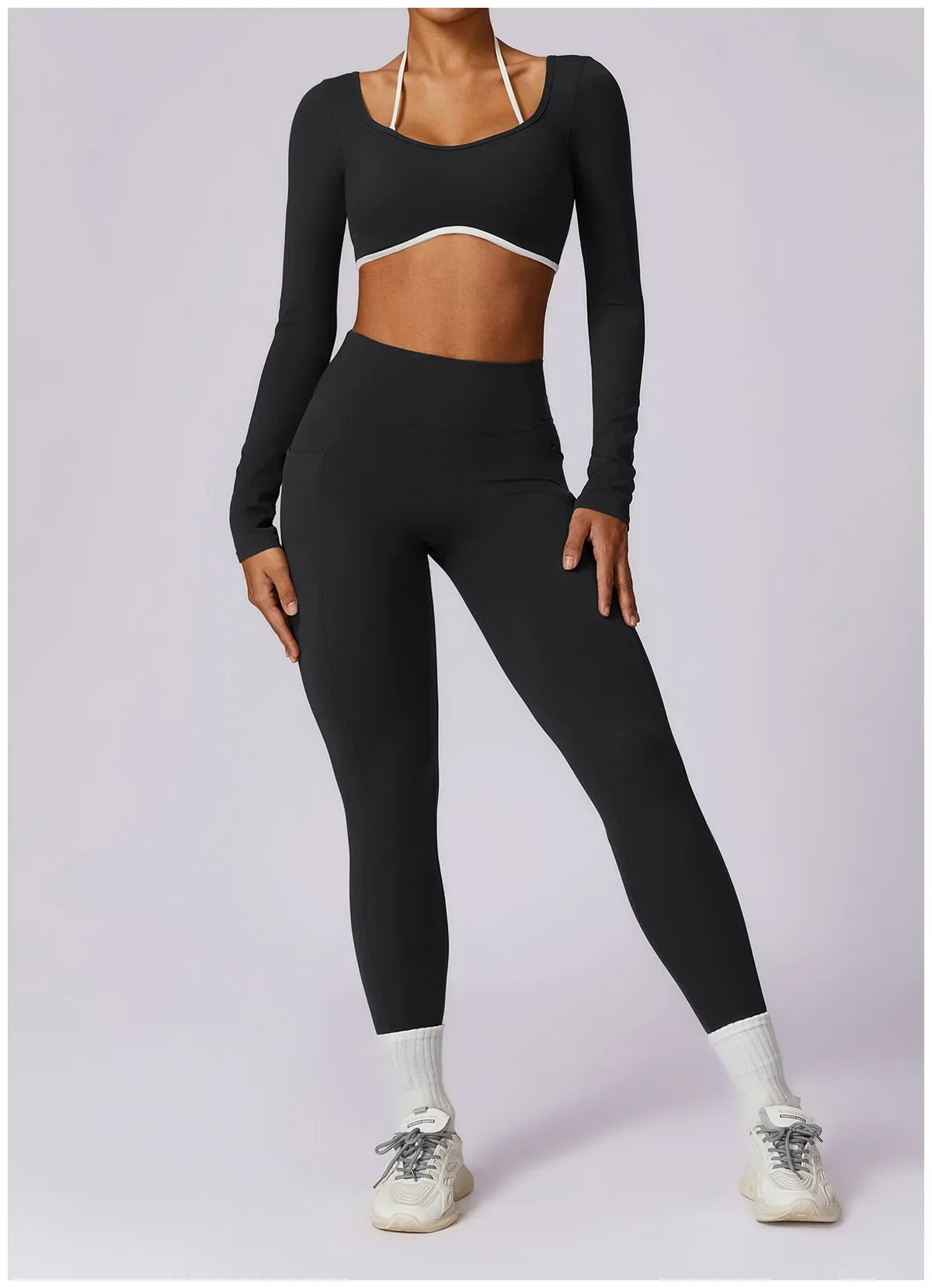 2-Piece Activewear Set – Long Sleeve Crop Top & Leggings