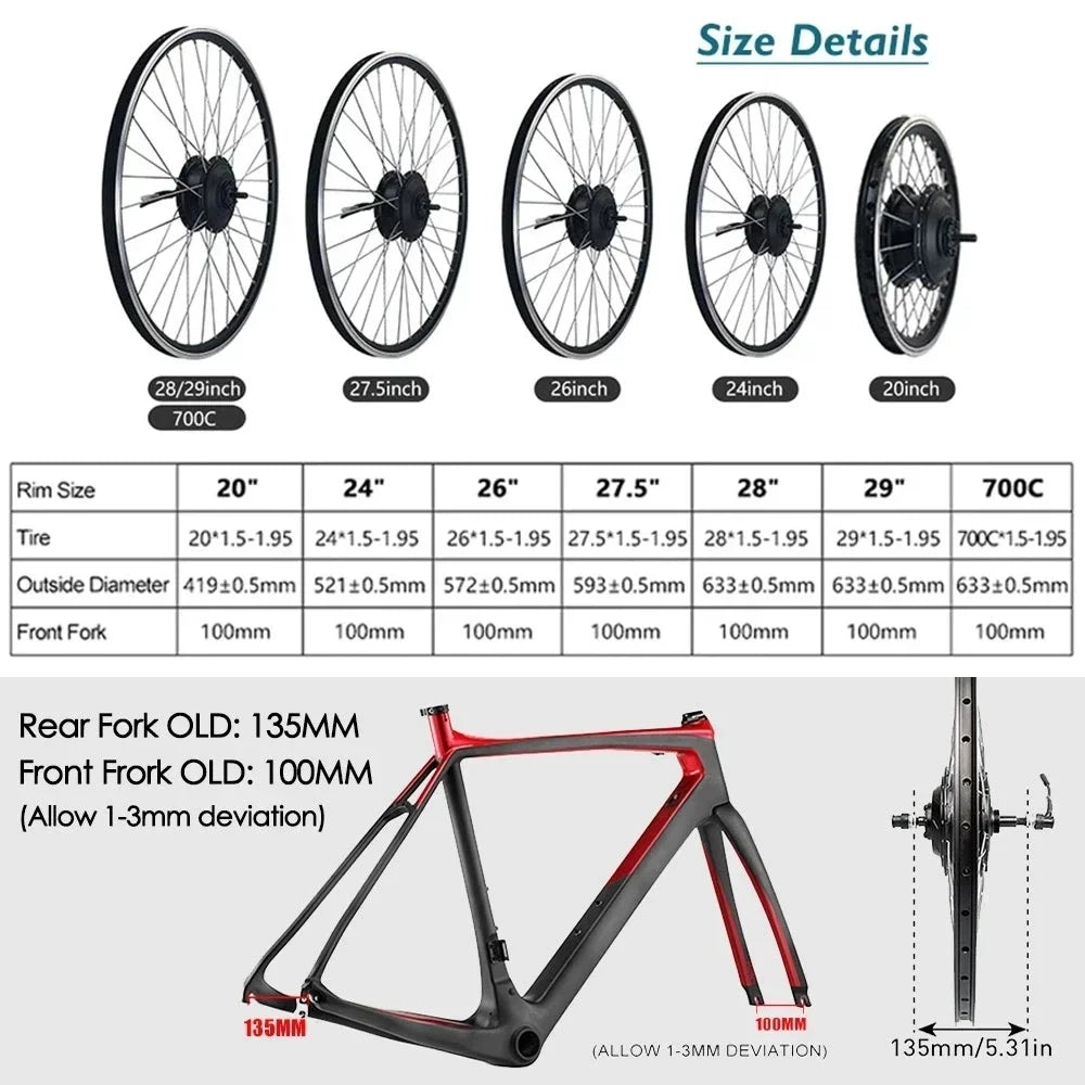 Electric Bike Motor Wheel 36V 250W 350W 500W Brushless Gear Hub Motor Front Rear 20"24"26"27.5"28"29"700C E Bike Motor Wheel