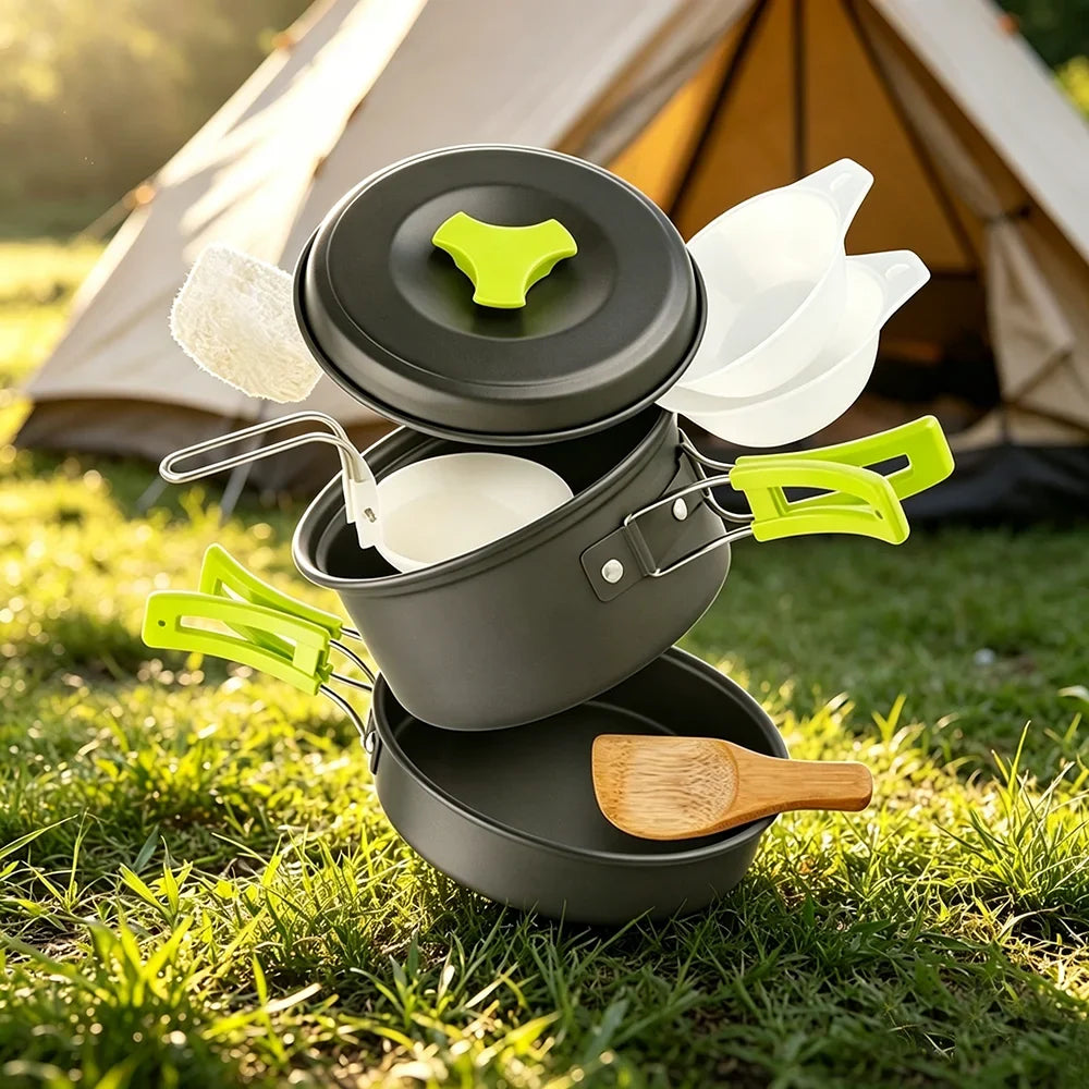 Portable 1-2 Person Camping Cookware Set, Lightweight Outdoor Pot Pan Kit for Backpacking Hiking Picnic