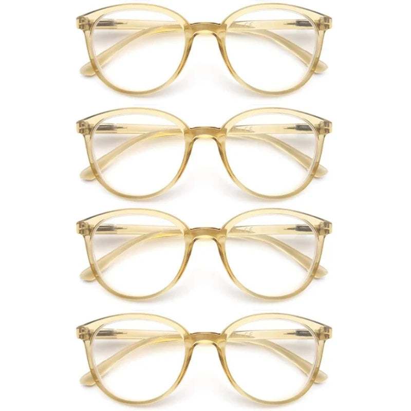 Round Reading Glasses Women Readers Eyeglasses Classic Frame Flexble Plastic Spring Hinge Lightweight Wear with Diopter +1.0~4.0