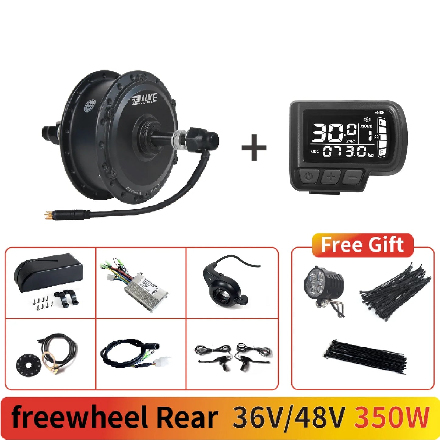 Ebike Motor Kit High Speed Brushless Gear Hub 36V 48V 350W 500W Electric Bike Conversion  Front Cassette Rear display P6 ZEMAKE