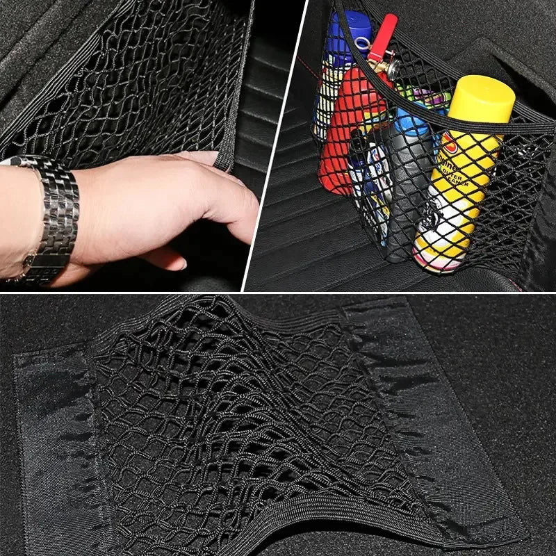 GripGrid Universal Car Mesh Storage Net – Double Elastic Trunk Organizer & Fire Extinguisher Holder for Seats, Sidewalls & Chaos Control