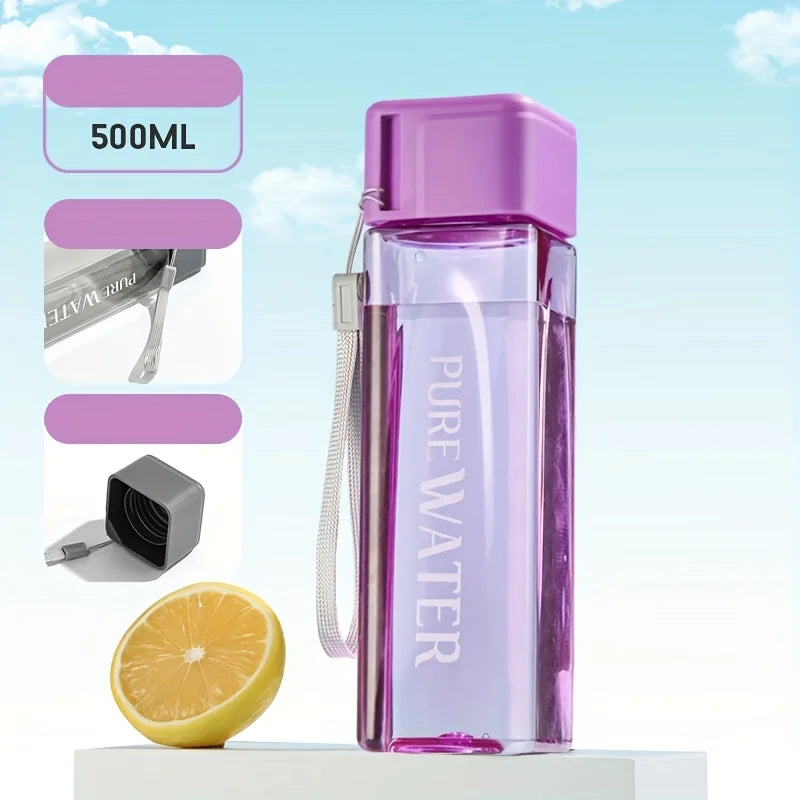 Portable Square Plastic Water Cup | Leak Proof Sports Bottle with Drawstring