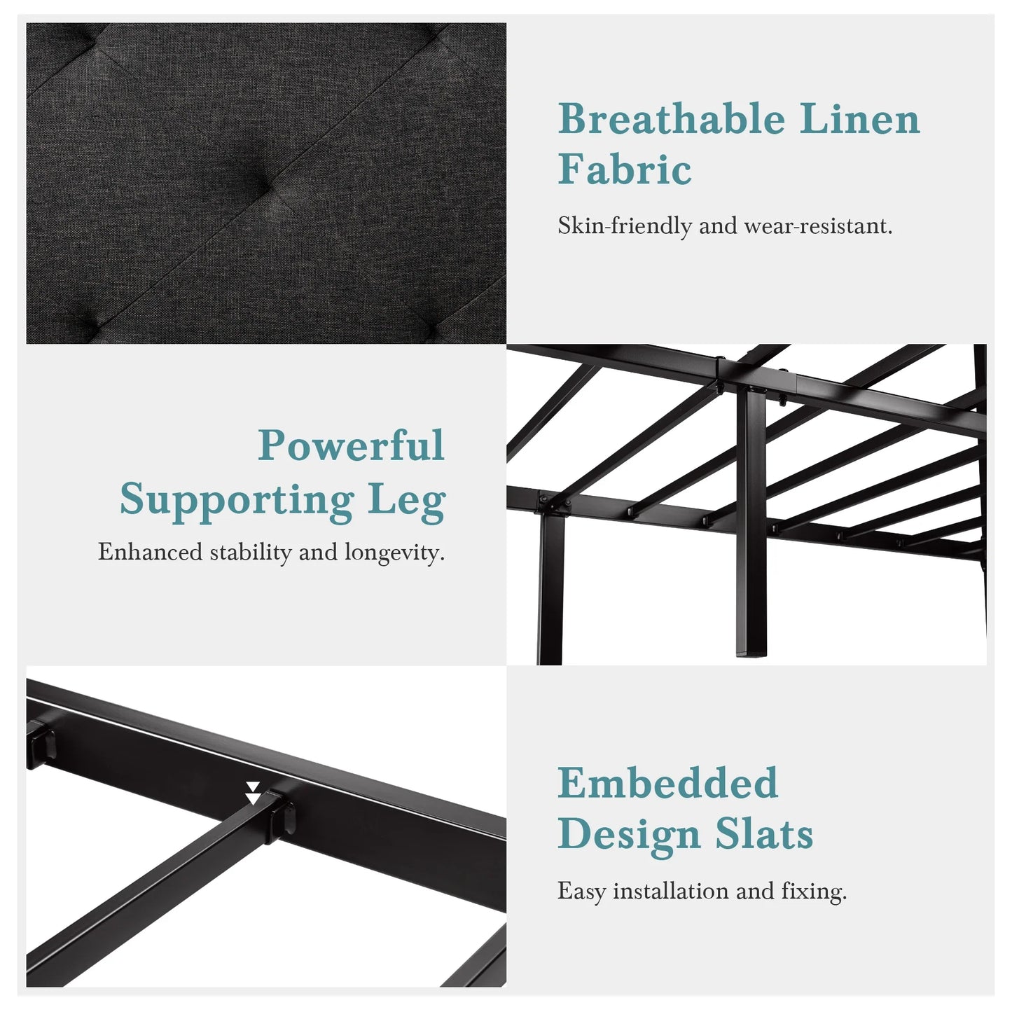 HOOMICH Metal Bed Frame With Upholstered Headboard Linen