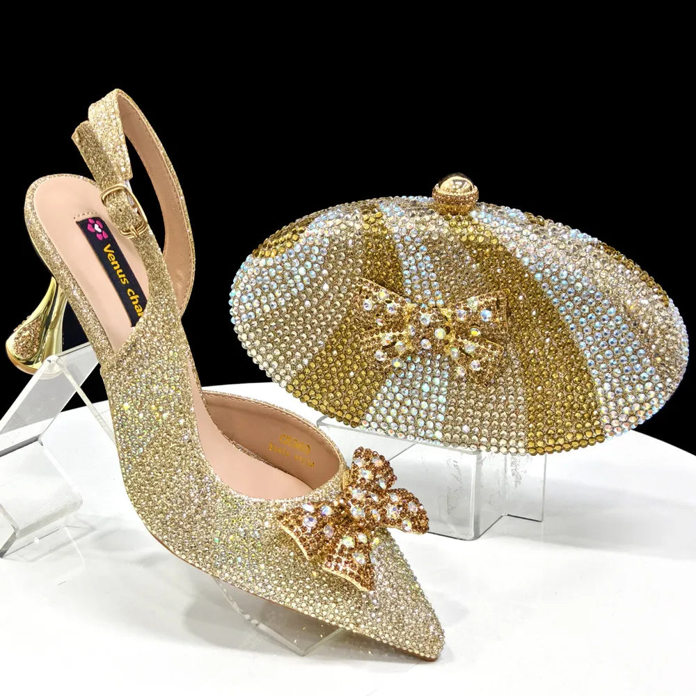 Doershow  African fashion Italian Shoes And Bag Sets For Evening Party With Stones coffee Italian Handbags Match Bags! Ho1-1