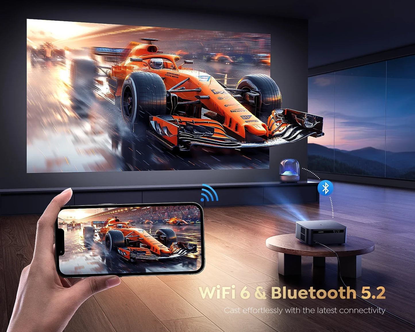 High Brightness 4k Android Projector 45000Lumens  Auto Focus WIFI 6 BT5.2 Dolby Home Movie Theater Google TV Smart Projectors