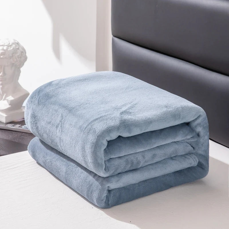 Flannel Fleece Blanket for Beds Solid Color Plain Winter Blanket Single/Queen/King Warm Soft Nap Blanket Manta Plaids for Winter