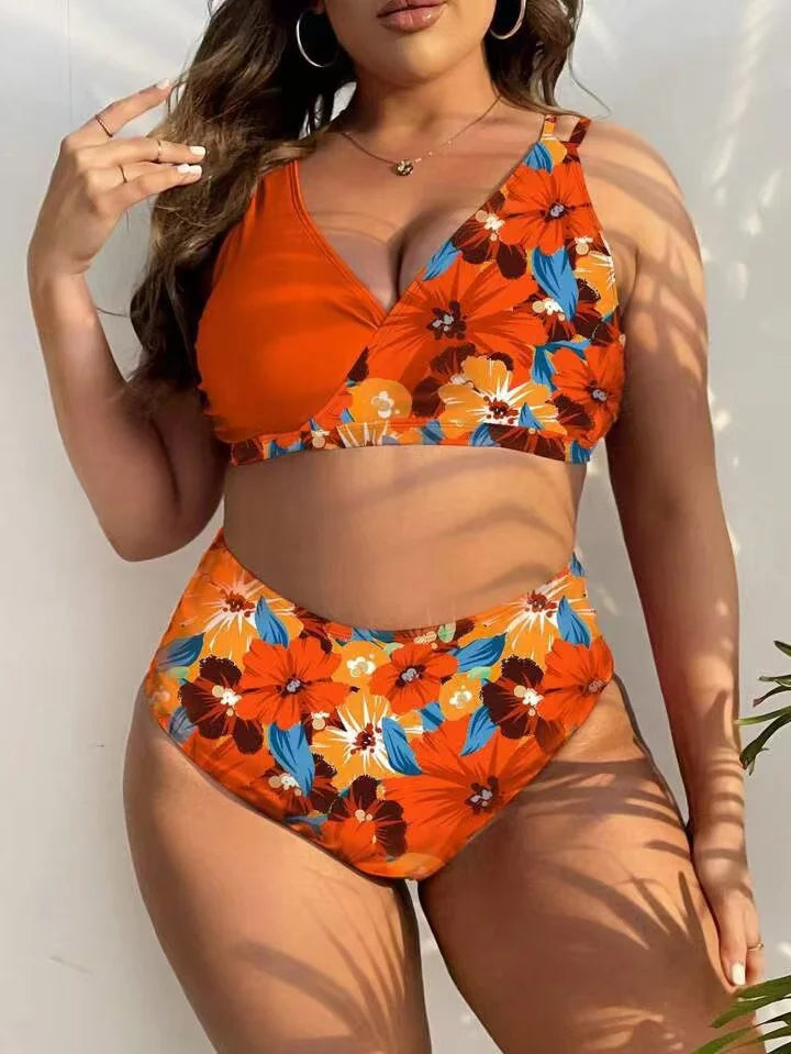 Plus Size High Waist Printed Bikini 4XL