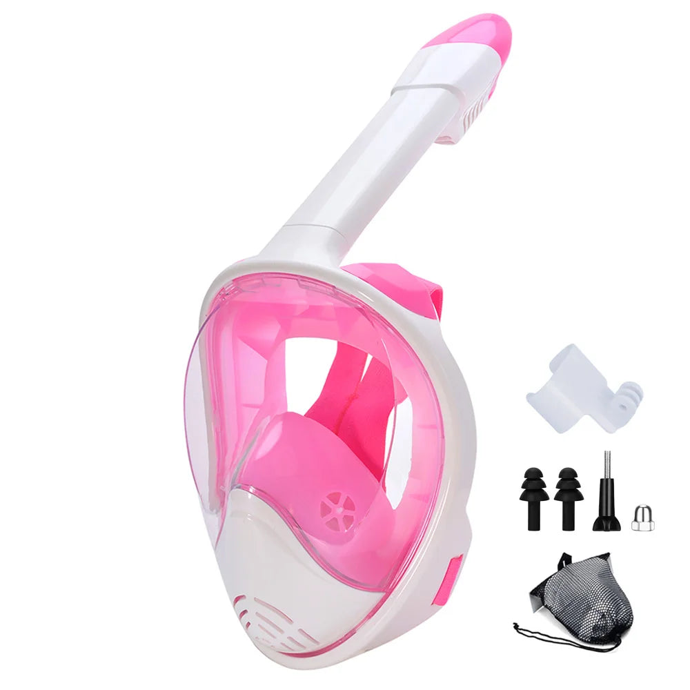 Full Face Snorkel Mask with Detachable Camera Mount,Snorkeling Swimming Diving Mask Wide View Anti-Fog Anti-Leak for Adult Youth
