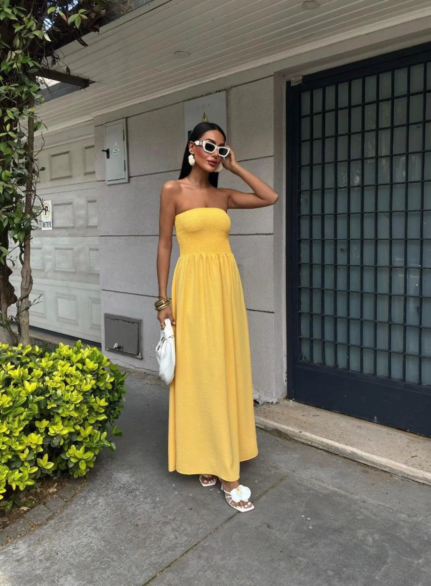 New Summer Fashion Solid Color Off-Shoulder Strapless Waist-Cinching