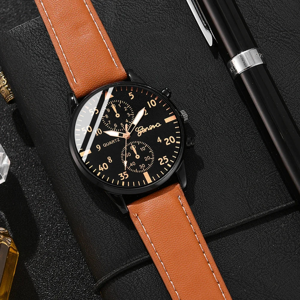 New Hip Hop Mens Fashion Watches Luxury Male Clock Wristwatch Sport MensWrist Watch Bracelet Set Relogio Masculino