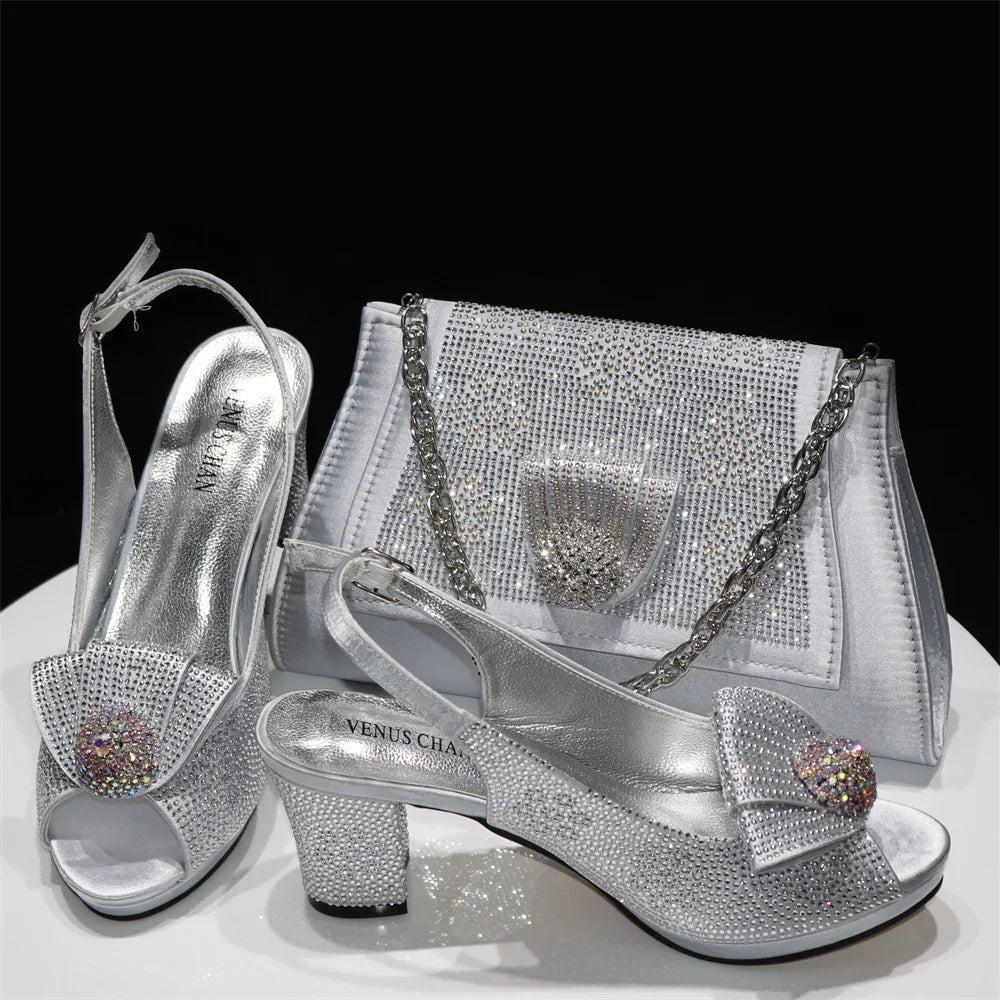 Magenta Women Shoes And Bag Set African Ladies High Heels Sandals Match With Handbag Luxury Nigerian Pumps Femmes Sandales CR769