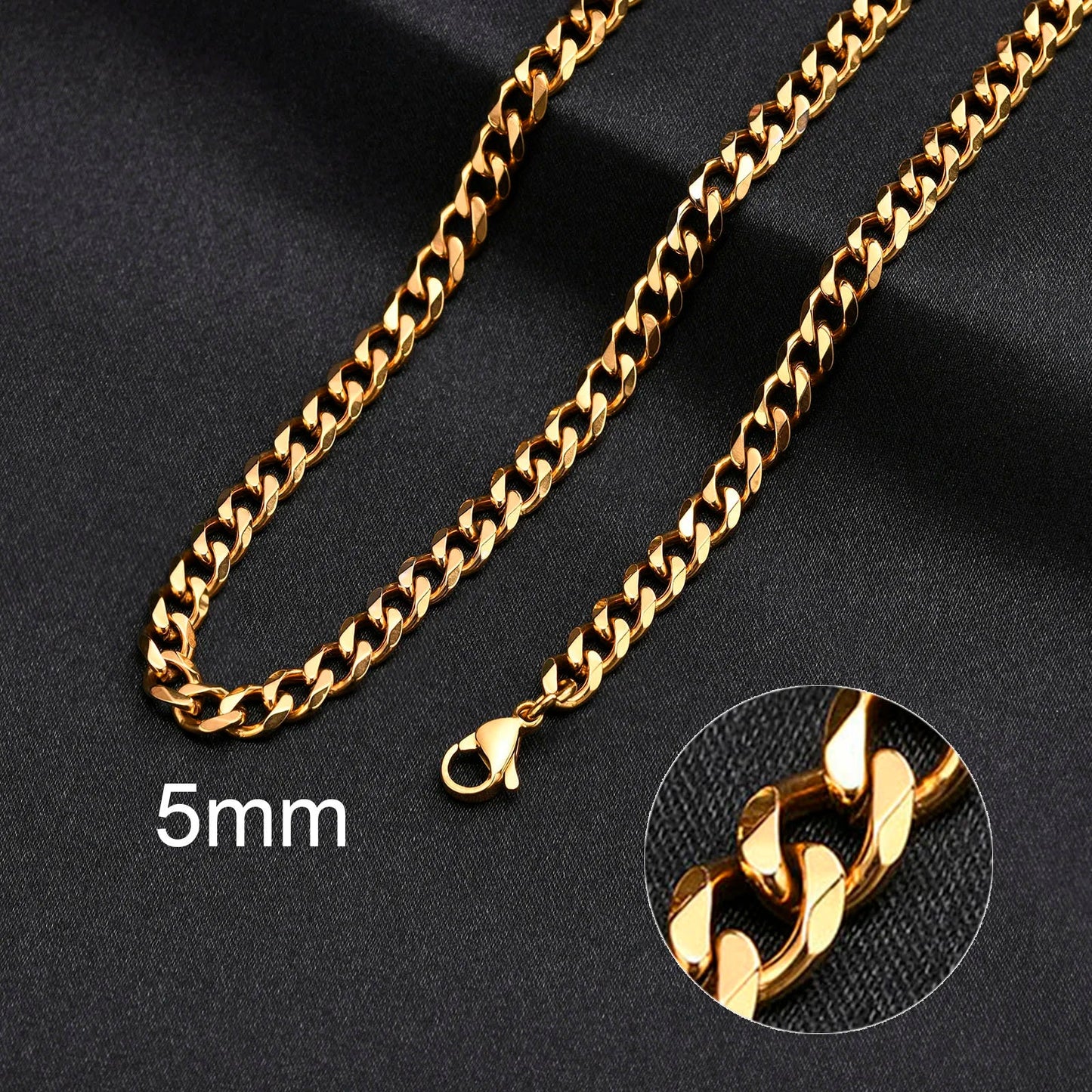 3-11mm Classic Cuban Chain Necklace for, Silver Black Gold Grey Color