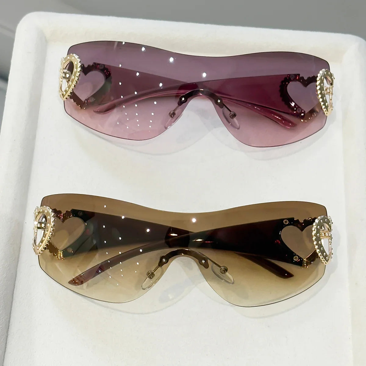 2pcs Y2K Integrated Frameless Glasses, Double Heart Design, Versatile for Women's Daily Street Photography/Travel