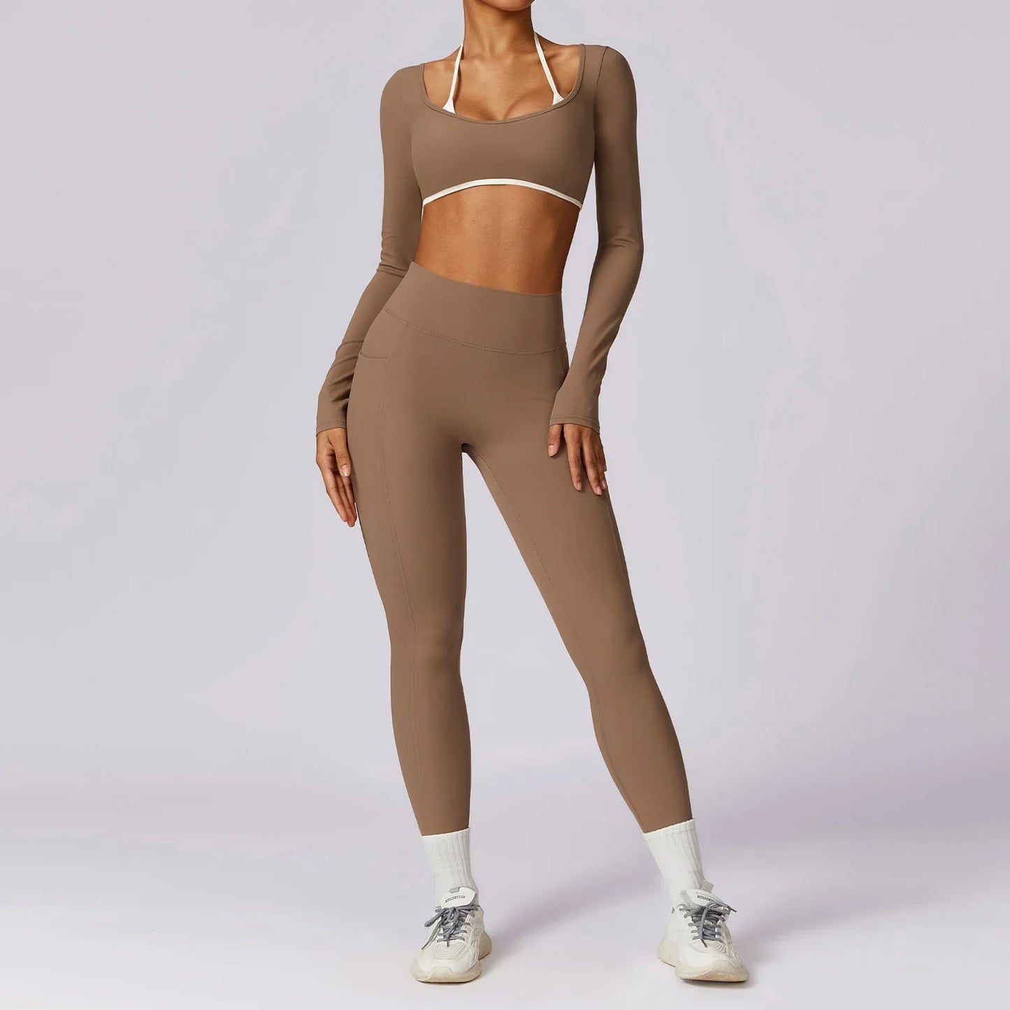2-Piece Activewear Set – Long Sleeve Crop Top & Leggings