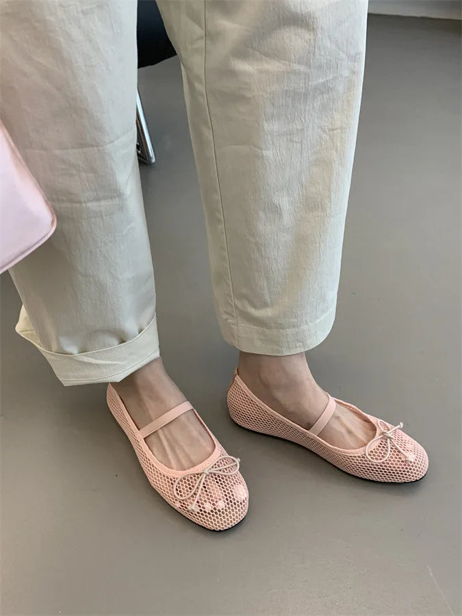 2025 New Luxury Spring/Summer Women Mesh Hollow Elastic Band Flat Bottom Non slip Casual Shoes Flat Bottom Shoes
