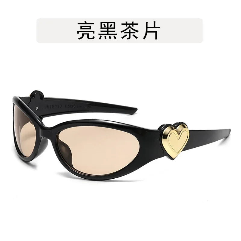 Retro Y2K Style Oval Sunglasses Women Fashion Heart Frame Sports Goggles Popular Cat Eye Party Sun Glasses Ladies Gafas De Sol