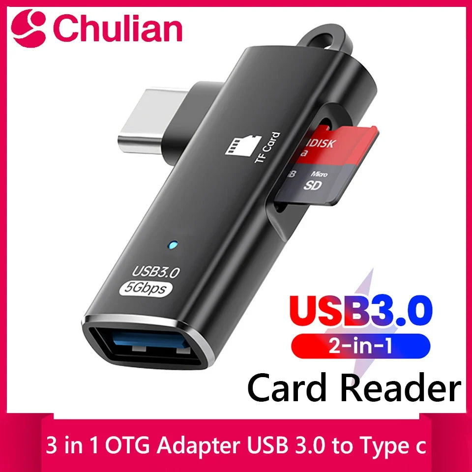 High-Speed 3 in 1 USB 3.0 Type C to TF Card Reader Adapter Memory Card OTG Reader for iPhone 15/16 Huawei PC Laptop
