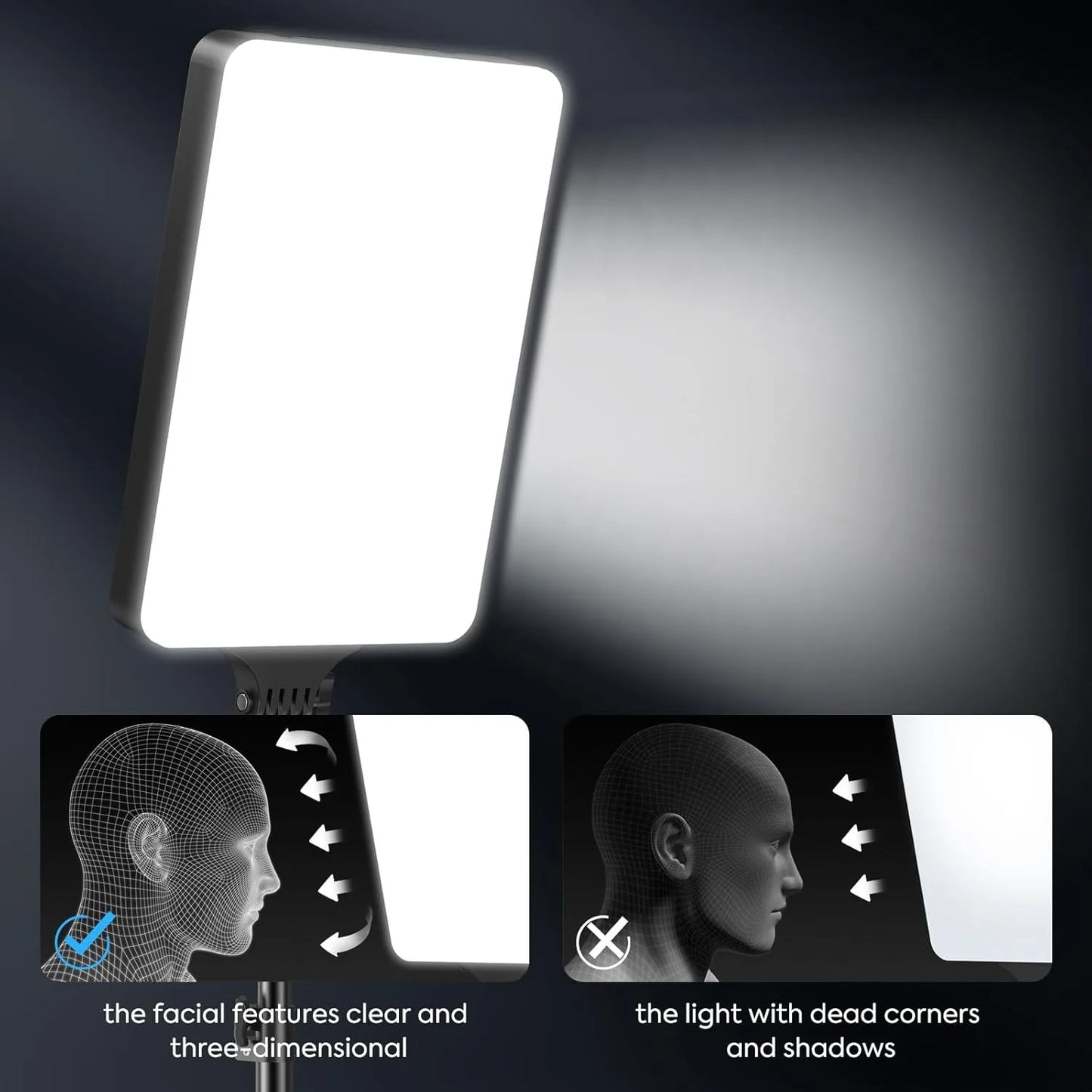 XRDKJ 19-inch LED Video Light Kit, 2700-6500K Dimmable Photographic Lighting with Remote Control and 63-inch Stand