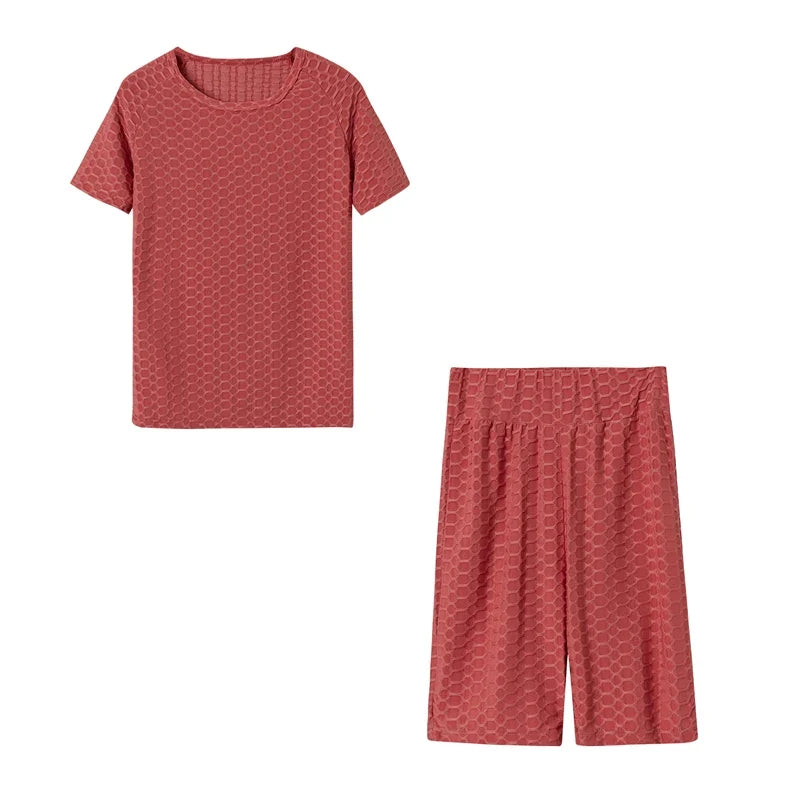 2024 New Summer Round-neck Solid Color Short-sleeved Two-piece Yoga Shorts Women's Sports Suit