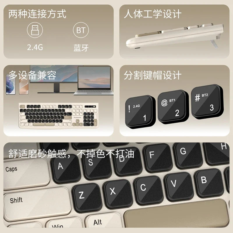 Ks Bluetooth Keyboard and Mouse Combo，Full Size Wireless Dual-Mode Connection，Low-Noise Keys for Desktop/Laptop