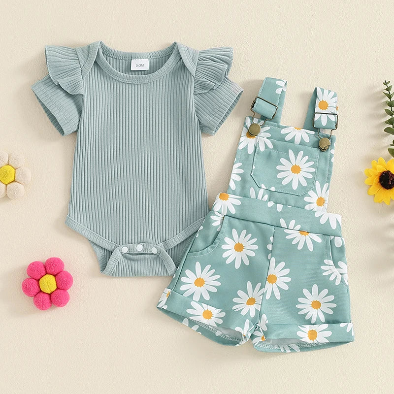 0-18months Infant Girls Shorts Set Short Sleeve Romper Flower Print