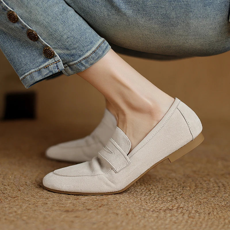 2026 Spring Sheep Suede Women Shoes Round Toe Flat Heel Women loafers Shoes for Women Deep Mouth Loafers Low Heels Ladies Shoes