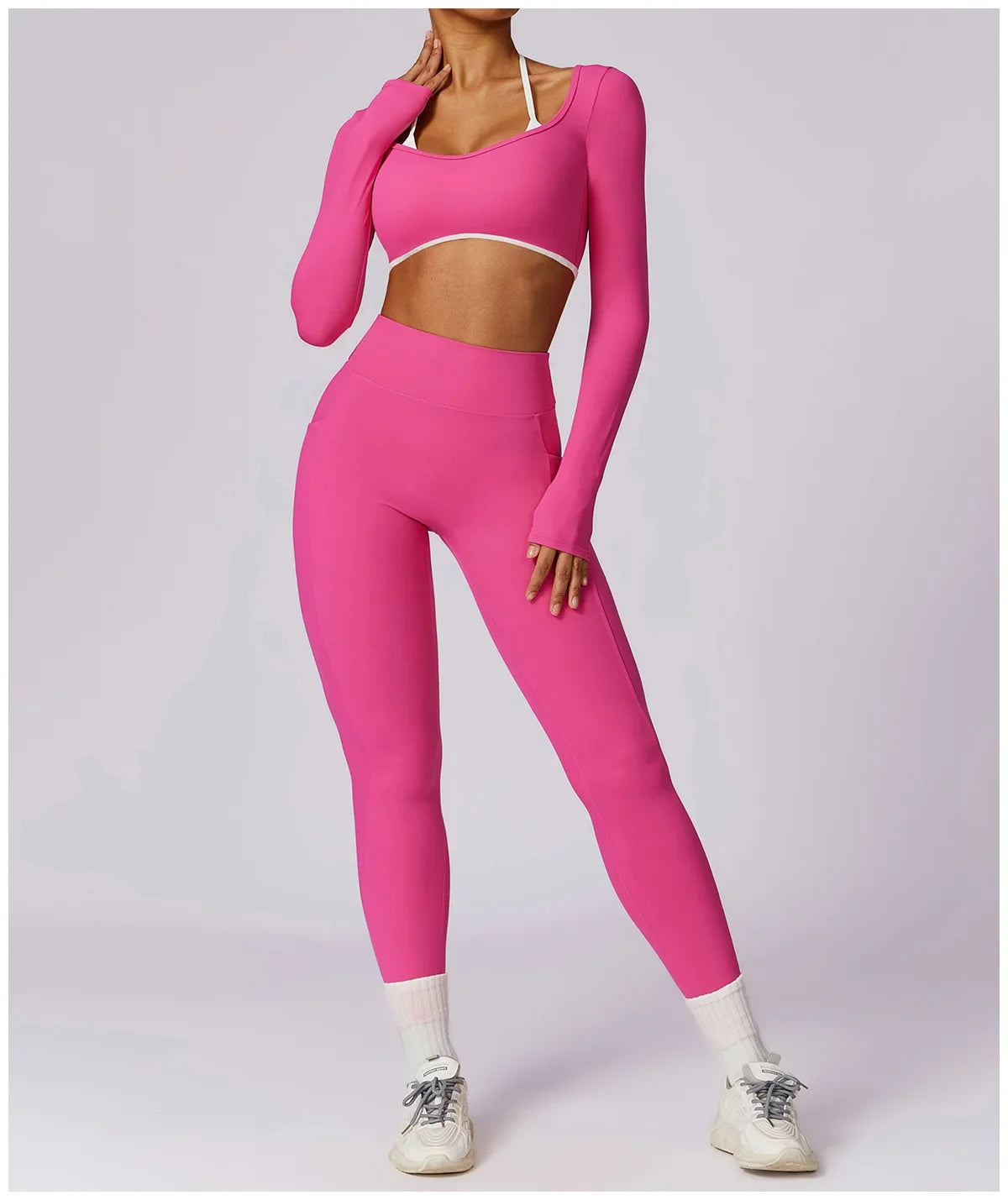 2-Piece Activewear Set – Long Sleeve Crop Top & Leggings