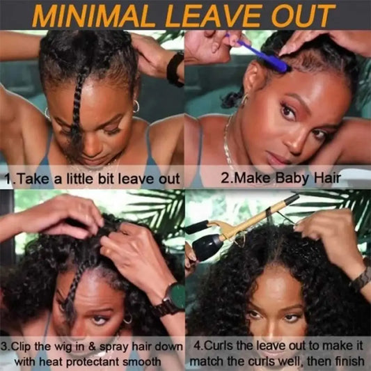 Peluca de cabello humano rizado afro de densidad 200% para mujeres afroamericanas, peluca en V, fácil de instalar, cosida a máquina