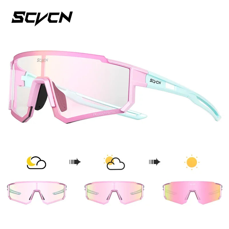 SCVCN Photochromic Cycling Glasses UV400 Protection Sports Running Sunglasses TR90 Men Women for MTB Bicycle Goggles Drving