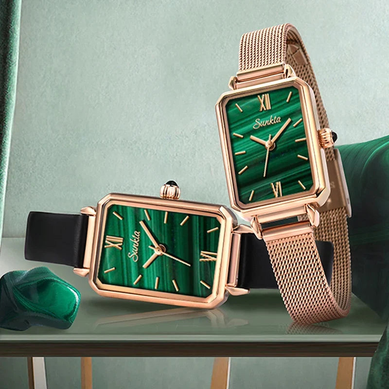 Women's Rectangular Quartz Watch with Mesh Band