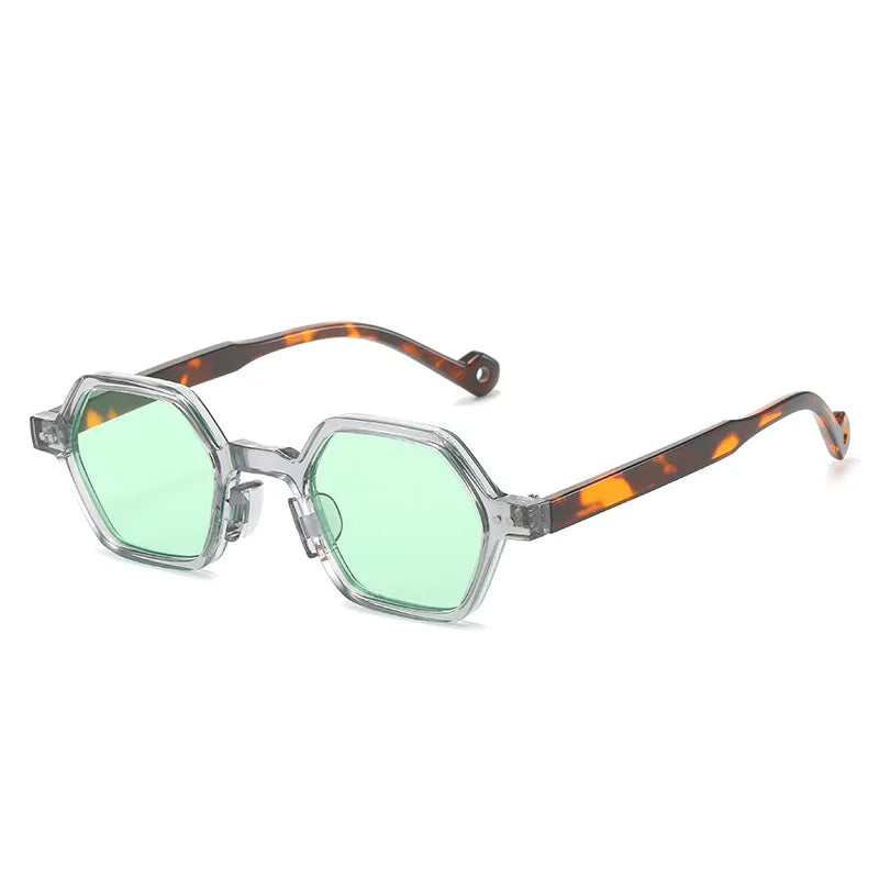 Vintage Polygon Square Women Sunglasses Fashion Hexagon Clear Ocean Lens Shades UV400 Men Rivets Sun Glasses Oculus
