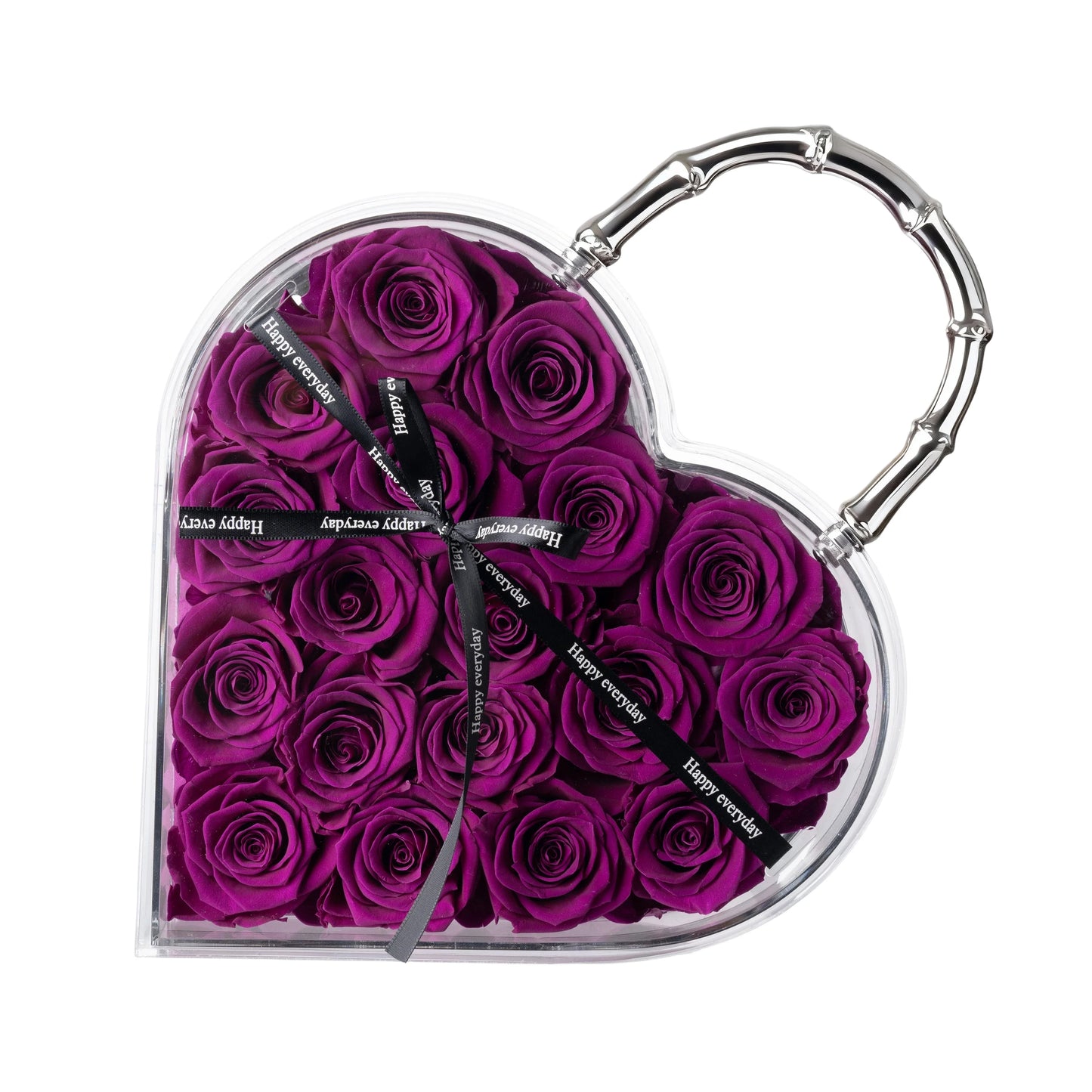 18 Preserved Roses in Heart Acrylic Display Case with Handle, Home