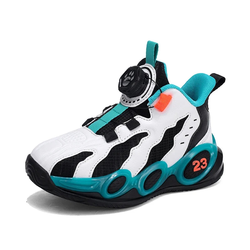 Fashion Basketball Shoes for Kids High-top PU Leather Sports Shoes Children Casual Shoes Boys Girls Comfortable Gym Trainers New
