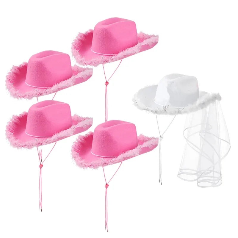 5-12Set Cowgirl Cowboy Hats Bachelorette Cowboy Hats for Bridal Shower Wedding Rhinestone Bandana Heart Glasses for Last Disco