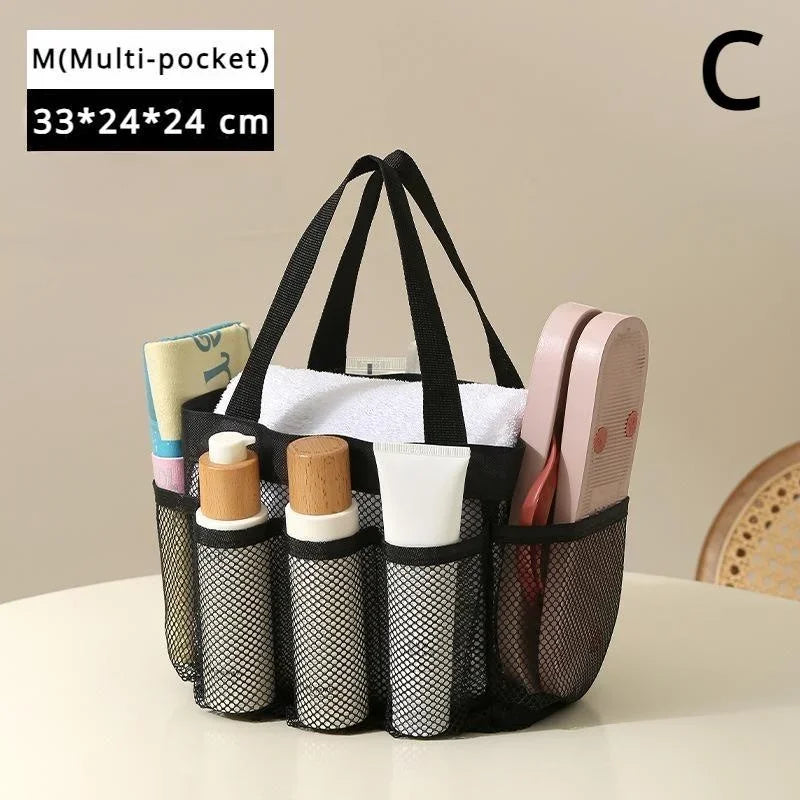 Mesh Portable Storage Bag Hanging Shower Toiletry Bag Bathroom Accessories Capacity for Beach,Swimming,Gym, Travel Essentials