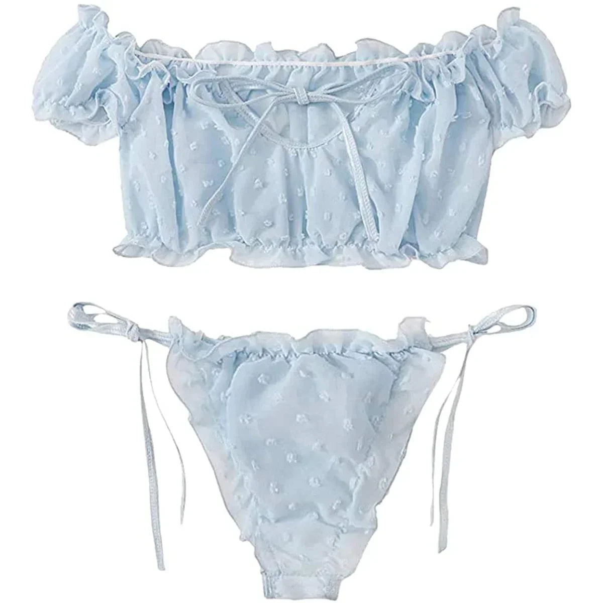 Porn Women Sexy Lingerie Off Shoulder Bralette Strapless Ruffles Bra and Panty Sets Female Transparent Underwear