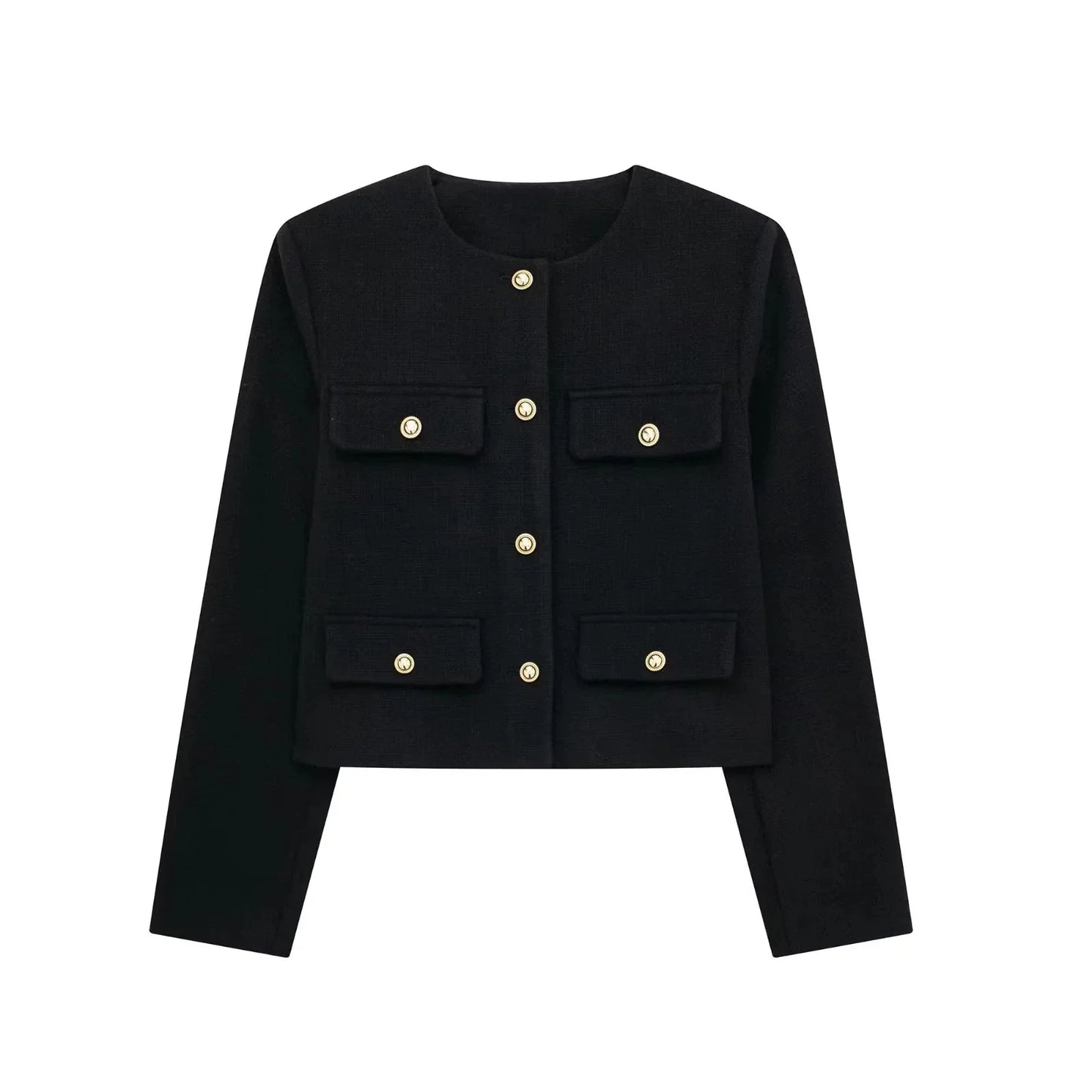 HH Women Vintage Solid Coat Button Long Sleeve O Neck Jacket With Pocket 2024 Spring Elegant Female Casual Outerwear Jakcet