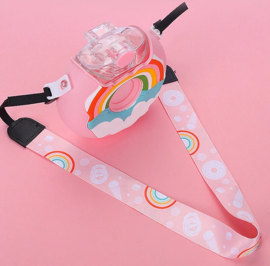 Botella de agua portátil con diseño de donut arcoíris
