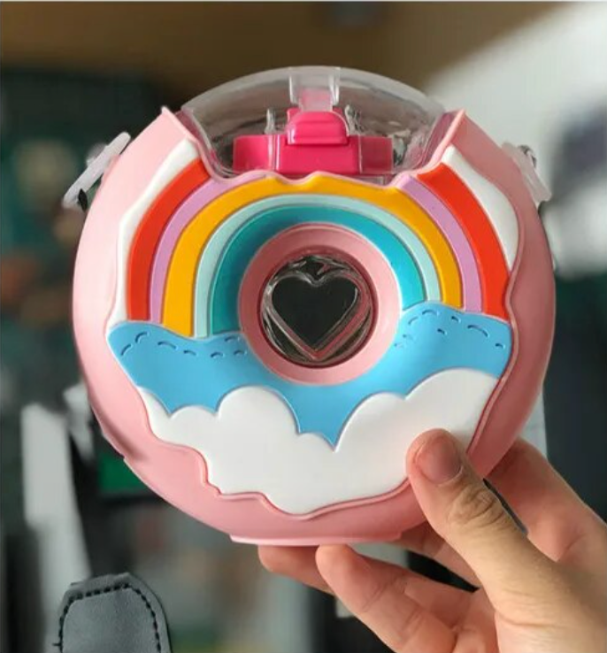 Botella de agua portátil con diseño de donut arcoíris