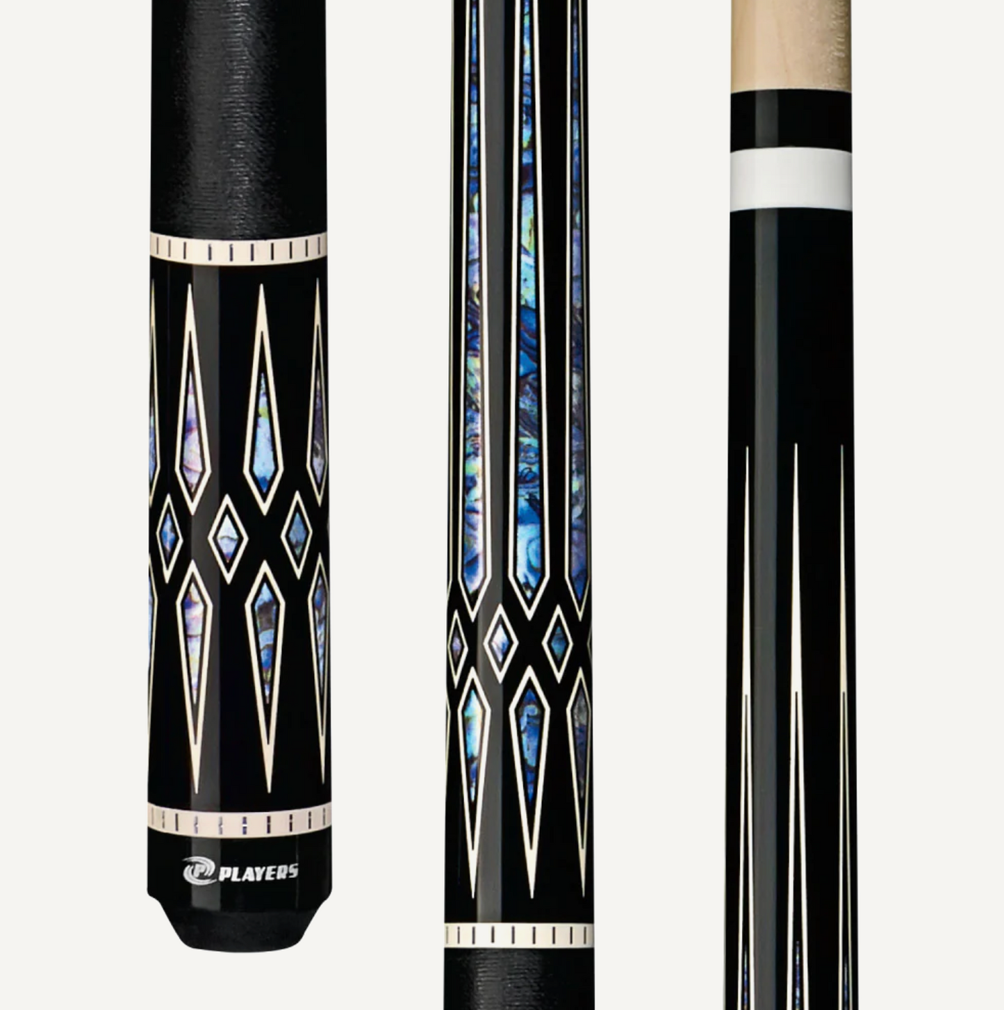 Jugadores negros con taco Recon azul con envoltura de lino negro