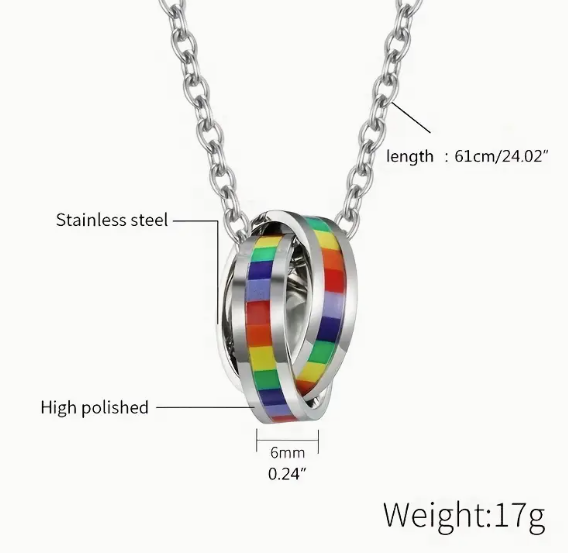 Collar de Orgullo LGBTQ de Doble Anillo Arcoíris de Acero Inoxidable