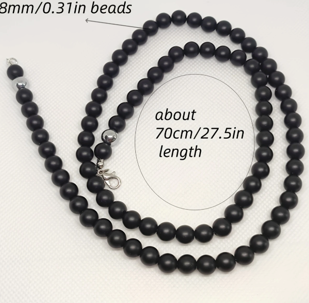 Collar de cuentas negro mate – Cuentas de 8 mm – 27.5 pulgadas de largo