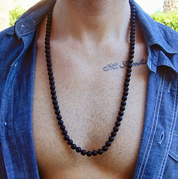 Collar de cuentas negro mate – Cuentas de 8 mm – 27.5 pulgadas de largo