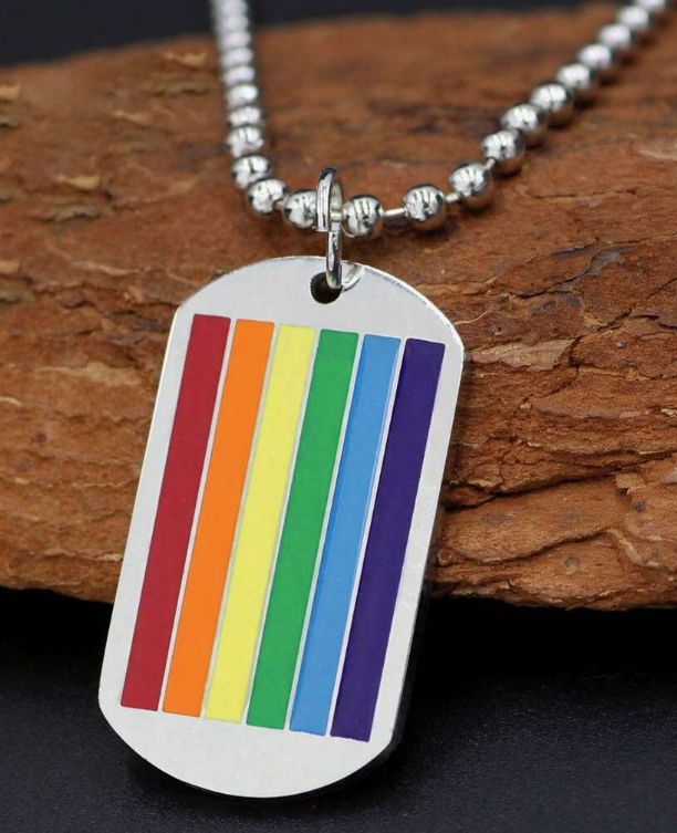 Collar con placa de identificación "Rainbow Dog Tag" – Colgante del orgullo LGBTQ+ en cadena de bolas de 60 cm