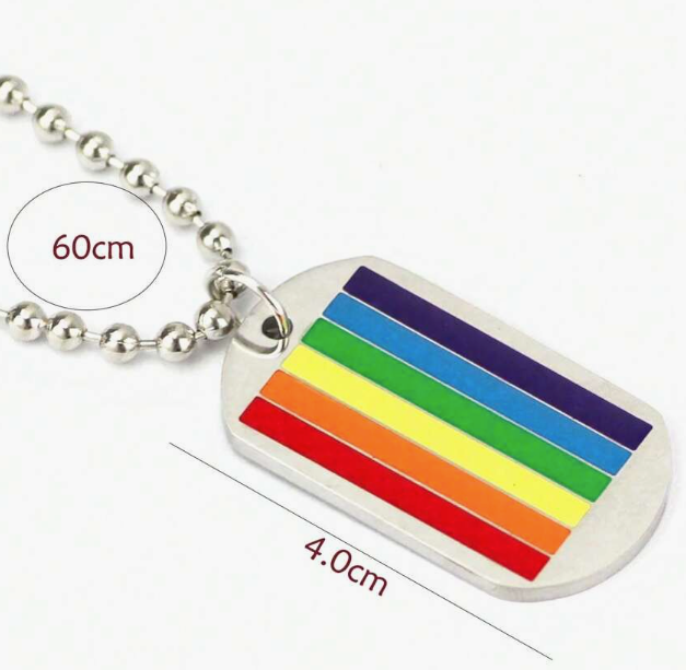 Collar con placa de identificación "Rainbow Dog Tag" – Colgante del orgullo LGBTQ+ en cadena de bolas de 60 cm